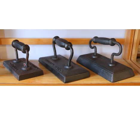 Three graduated 19th Century billiards table irons relating to Burnley manufacturers, comprising 'Holt's Billiard Works' and 