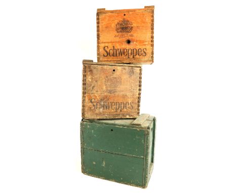 Three vintage pine bottle / siphon crates, including Schweppes
