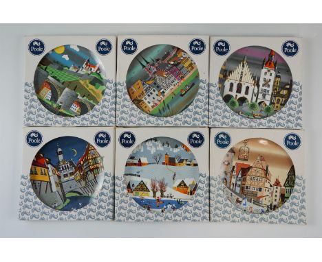 Six boxed Poole Pottery scenic plates, 15 cm