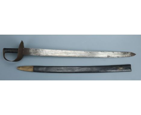 A Victorian variant 1845 Pattern naval cutlass, having an uncommonly long blade, with scabbard, blade 80 cm, 92 cm overall