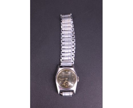 A 1930s / 1940s Stowa stainless steel wristwatch, having a manual wind movement and black circular face with Arabic numerals 