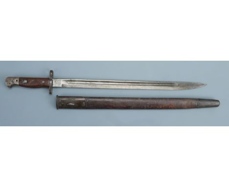 A Pattern 1907 bayonet by Wilkinson, the grips bearing a punched service number 
