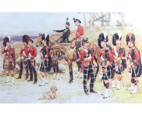 After Frank Dadd "The Scots Regiment in the British Army", print, mid / late 20th Century, in double card mount and gilt fram