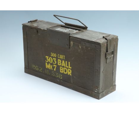 A 1950s British army .303 rifle ammunition box, 23 cm x 41 cm x 11 cm