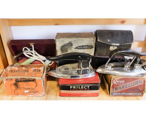 Ten various vintage electric travel irons, eight cased / boxed