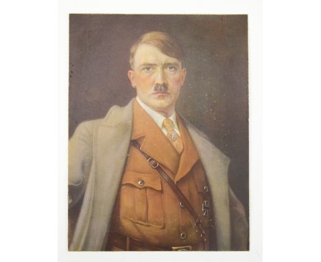 A German Third Reich chromolithographic portrait of Adolf Hitler, laid on card, un-framed, 25 cm x 19 cm