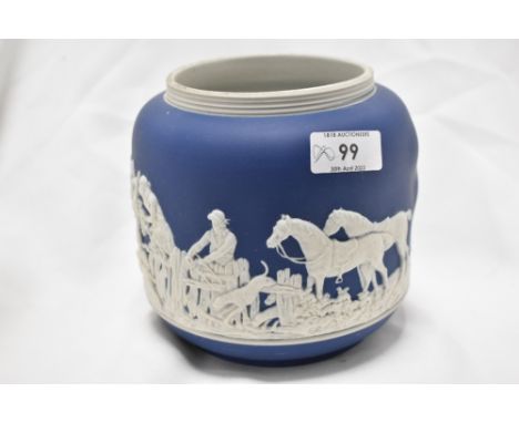 A small Tunstall Jasper ware planter, sprigged with hunting design.