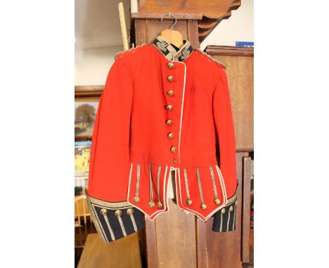 British army uniform, a red doublet jacket penned to the interior 'G E HUDSON', having Jennens and Co brass Kings Own Scottis