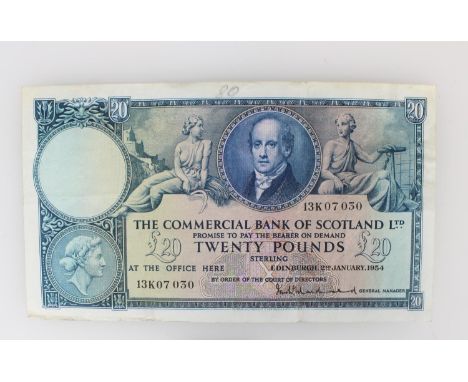 THE COMMERCIAL BANK OF SCOTLAND LIMITED, twenty pound £20 banknote 2nd January 1954, Macdonald, 13K07030, SC424b.