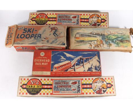 Bilbax Toys The Doumor Electric Conveyor model aerial railway boxed, Chad Valley clockwork Overhead Railway boxed, Technofix 