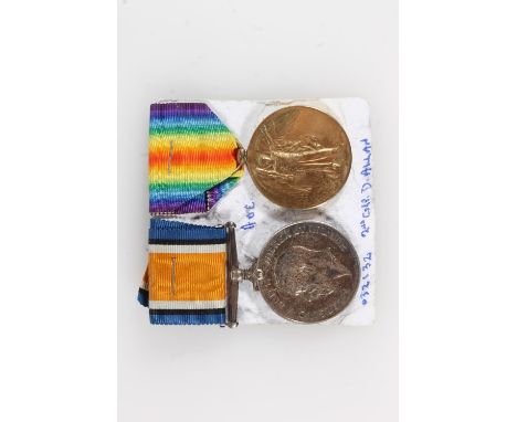 Medals of 032132 Second Corporal D Allan of the Army Ordnance Corps comprising WWI war medal and victory medal [032132 2 CPL 