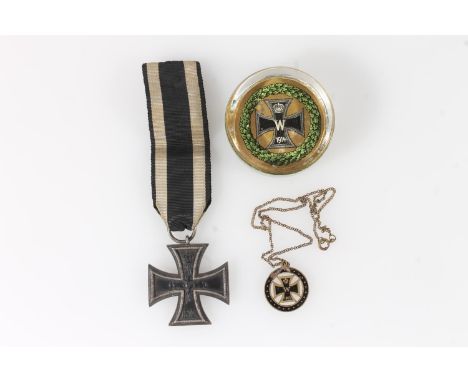 Imperial German WWI black iron cross second class 1914, the ring stamped '800', also a patriotic iron cross pendant and a pap
