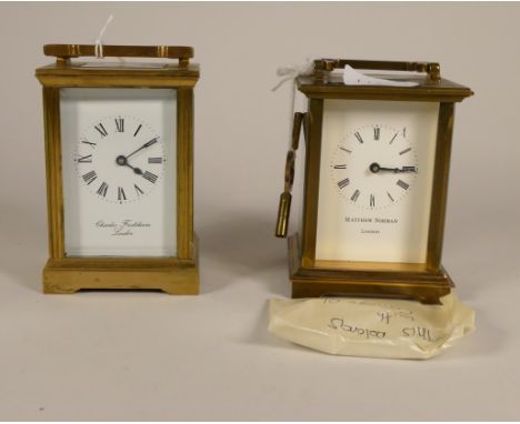 A Matthew Norman brass carriage clock, with enamel dial, together with a Charles Frodsham of London carriage clock (2)