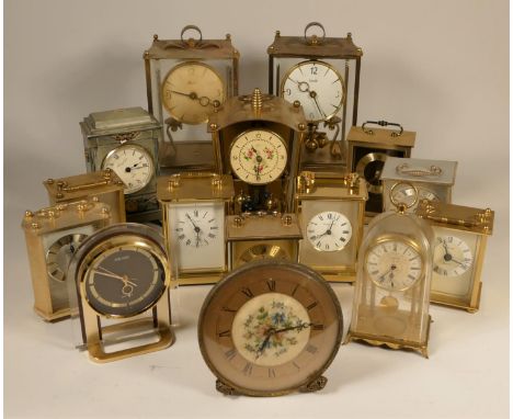 A collection of clocks to include, a Schatz anniversary clock, a Bentima 8 day mantel clock, a Estyma quartz carraige clock, 