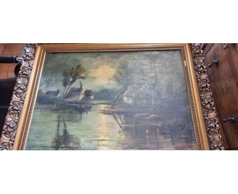 R. Kober, a pair, farming scenes, oil on canvas, 49 x 68cm, 2 prints and an oil