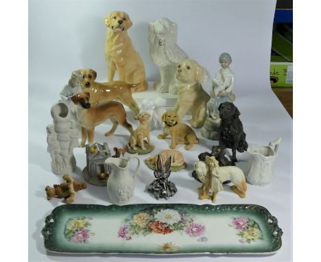 A collection of ceramic models of animals, together with figurines by LLadro and Nao. (2)