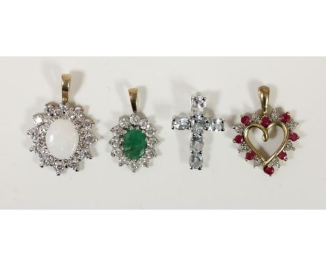 Four pendants, to include a ruby open heart example 