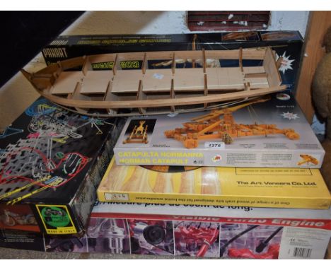 A Revell Visible Turbo Engine modelling kit; a Panart Lancia Armata wooden modelling kit, part built; other kits, Norman Cata