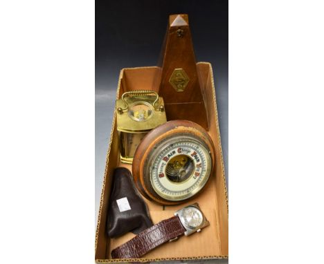A Rapport, London carriage clock; a Maelzel metronome; others, a Bench gentleman's wrist watch, a barometer, etc (5)