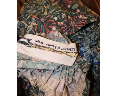 Textiles - a pair of Liberty curtains, Honeysuckle adapted from William Morris, a similar pelmet; another pair similar