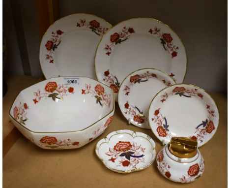 Royal Crown Derby Bali - an octagonal bowl, first quality; a pair of dessert plates; a lighter; etc.