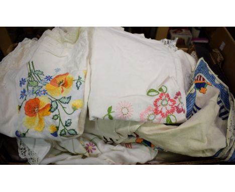 Textiles - linen, embroidered table cloths, bedspread, crochet work; etc.; quantity