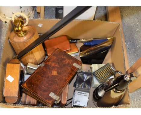 Boxes and Objects - a pair of alabaster bookends modelled as books; an Art Deco style Elliott oak mantel clock; an onyx table