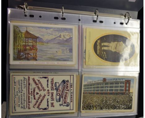 Postcards - Advertising cards in album, vintage to modern
