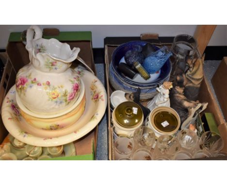 Ceramics - a Royal Doulton figure Take Me Home HN3662; another, Amanda HN2996; a Staffordshire wash jug and bowl; blue and wh