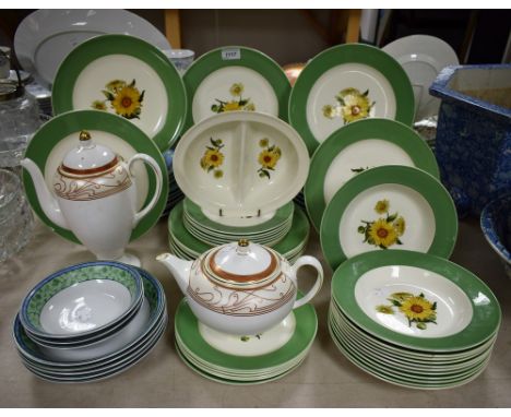 A Wedgwood Sunflower pattern dinner service for twelve including dinner plates, salad plates, side plates and soup bowls; ano