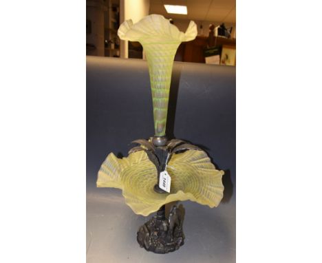 A Victorian EPBM and frosted glass epergne, the base cast as a camel beneath a spreading palm tree, the frosted glass dish an