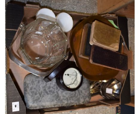 Boxes & Objects - a Rototherm bakolite thermometer;  Teachers Whirown Derby posies bud vases etc qty 