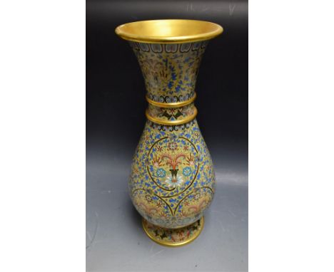 A large Cloisonne enamel vase, floral decoration on mustard yellow ground, 39cm high