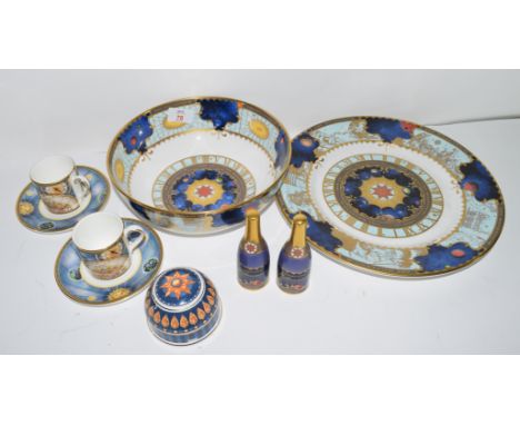 Group of Royal Worcester and some Doulton wares made to celebrate the Millennium, including two ceramic champagne bottles, la