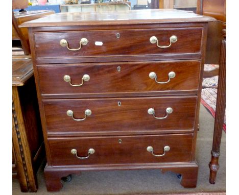19th century mahogany low chest of four drawers, raised on bracket feet, width approx 68cm max