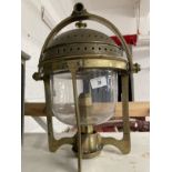 Nautical: Brass marine hanging light stamped Ratcliff, small chip to glass dome. 10ins.
