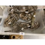 Platedware: Old Sheffield and other plate, chamber sticks with trimmers and tray, coaster, etc