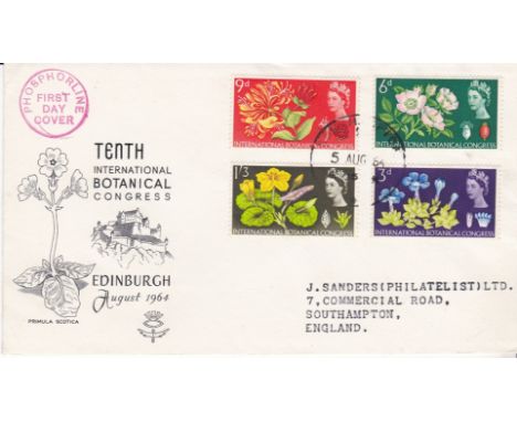 Great Britain FDC 1964 (5 Aug) Botanical Congress Phosphor set, Southampton date stamps, J. Saundons