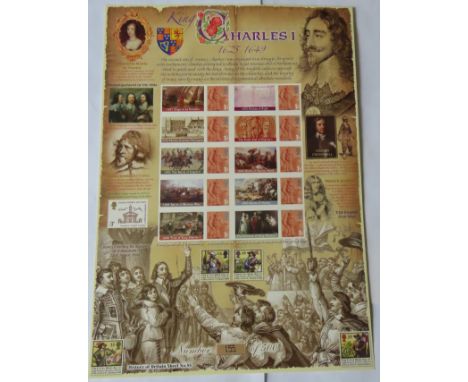 GB 2010 King Charles I 1625-1649, Royal Mail / Bradbury History of Britain Sheet no 55. 10 first class England stamps. Limite