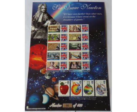 GB 2010 Sir Isaac Newton, Royal Mail / Bradbury History of Britain Sheet no 50. Limited edition of 500. 10 first-class Union 