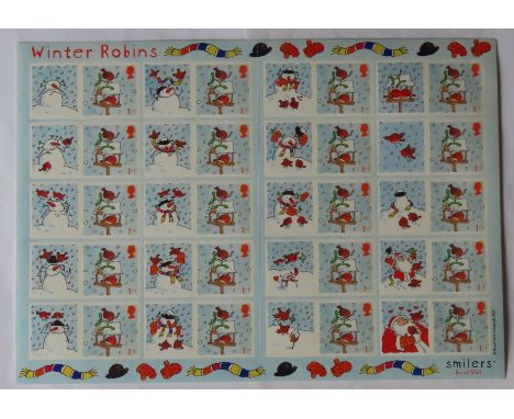 Great Britain 2003 Christmas / Winter Robins Royal Mail Smilers Sheet, SG LS14, 20 x First Class