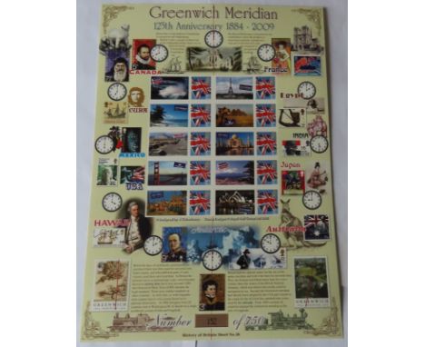 GB 2009 Greenwich Meridian 125th Anniversary, Royal Mail / Bradbury History of Britain Sheet no 38. 10 first-class Union Jack