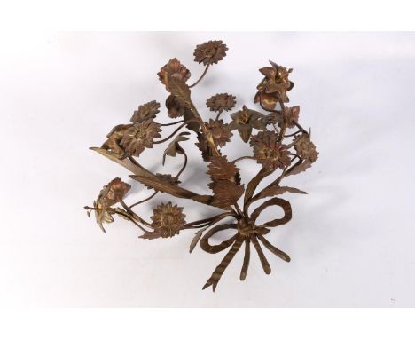 French style gilt metal six branch wall light in the form of blossoming flowers with ribbon and bow, 34cm tall.&nbsp; 