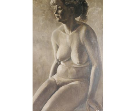 A RUNGE, portrait of a nude female, oil on board, signed lower right and verso, 74cm x 49cm. 