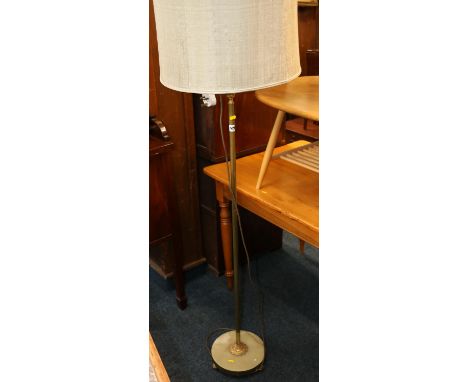 Retro brass and onyx standard lamp with shade, 136cm tall. 