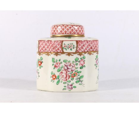 Samson of Paris, a porcelain tea caddy in the Oriental style with hand painted floral decoration, 11cm tall. 