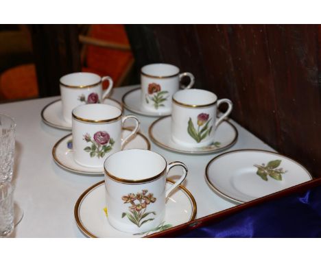 Royal Worcester flower series coffee cans and saucers to include Wallflower, Rose, Poppy, Lily of the Valley, Tulip, etc. 