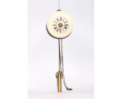 Antique 'postman's alarm' clock, the circular cream painted case having dial with Roman numeral chapter ring, the case interi