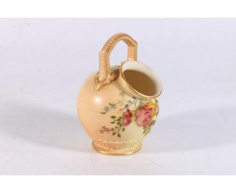 Royal Worcester blush ivory porcelain basket, shape number 916, with hand painted floral decoration, 10cm tall.&nbsp; 