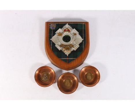 Highland Light Infantry interest, a silver and enamel sweetheart brooch and a HLI shield plaque, also a pair of copper pin tr